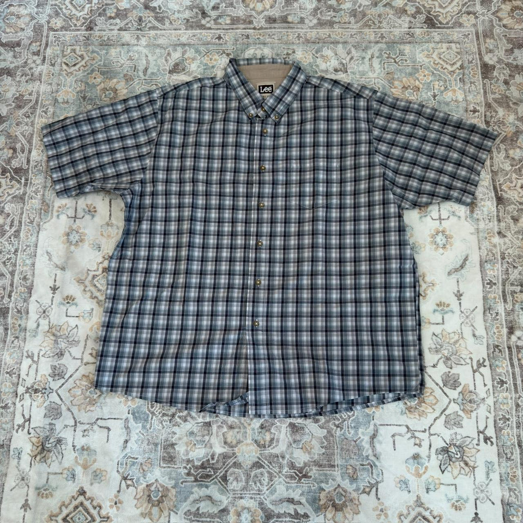 Lee Blue and Gray Plaid Button-up Shirt Size 2XL
