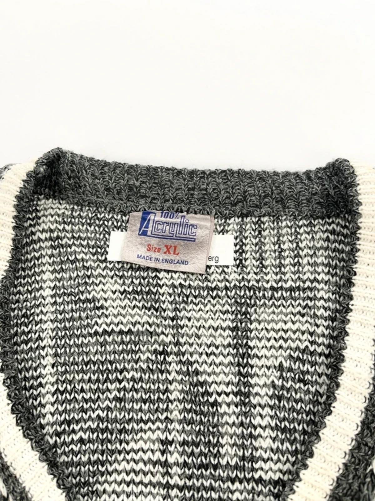 Vintage Knit Jumper Grey Abstract Pattern
