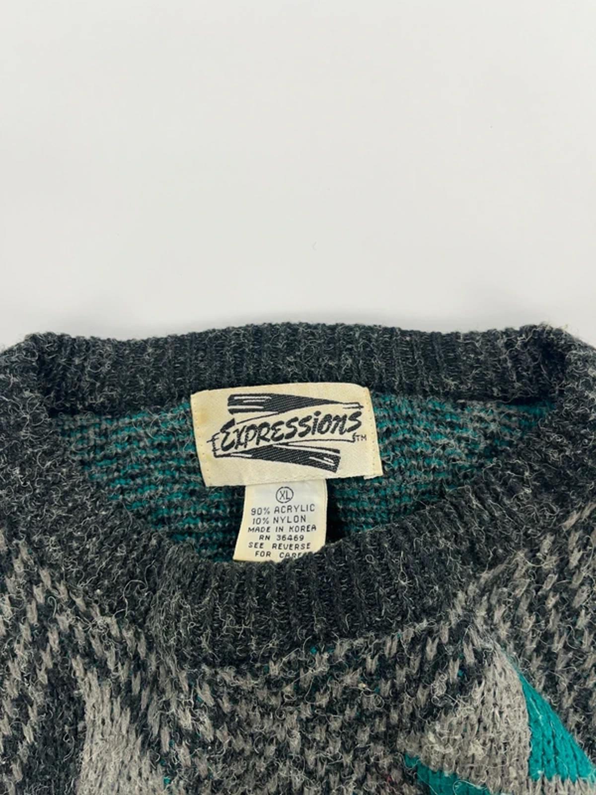 Vintage Expressions Knit Jumper Grey Abstract Pattern