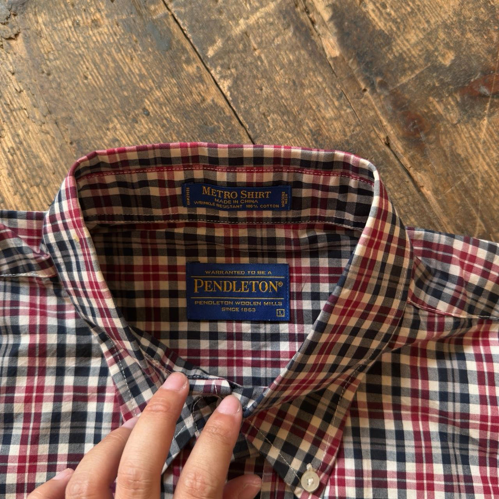 Pendleton Cotton Metro Shirt Red and Black Plaid Long Sleeve Shirt Size L