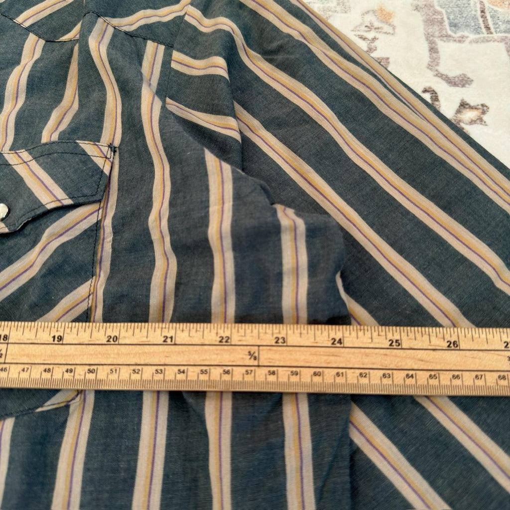 Wrangler Western Shirts Green Striped Button-up Long-sleeved Shirt Size XL