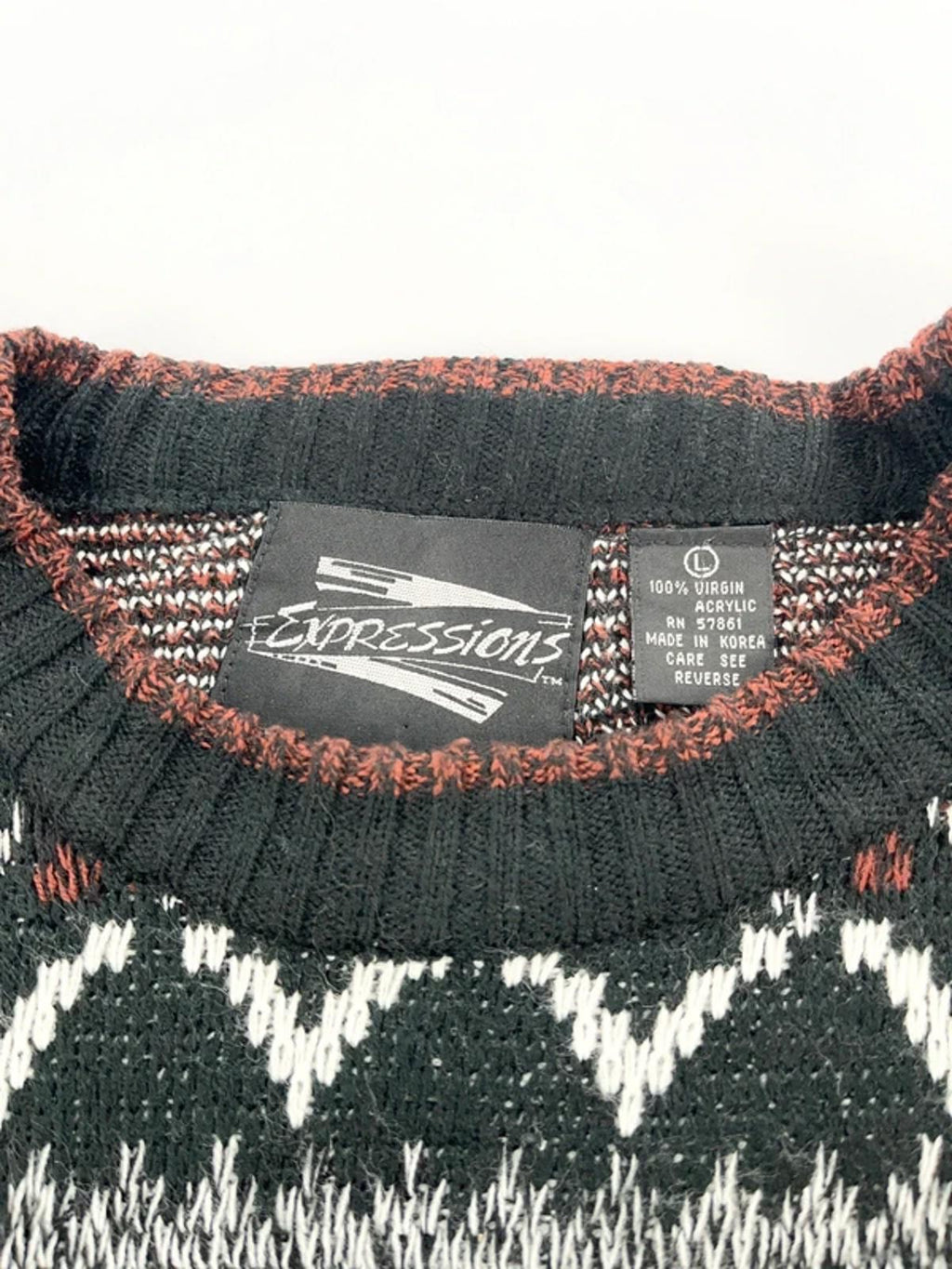 Expressions Vintage Knit Jumper Black Fair Isle Pattern
