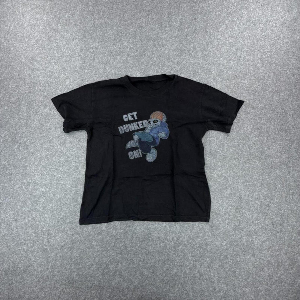 Black Dunks tee with multi-coloured graphics