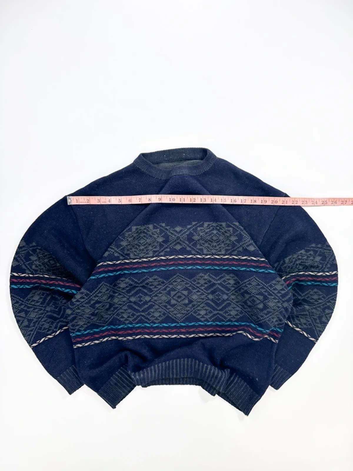 Vintage Pattern Knit Sweater Navy Fair Isle Style