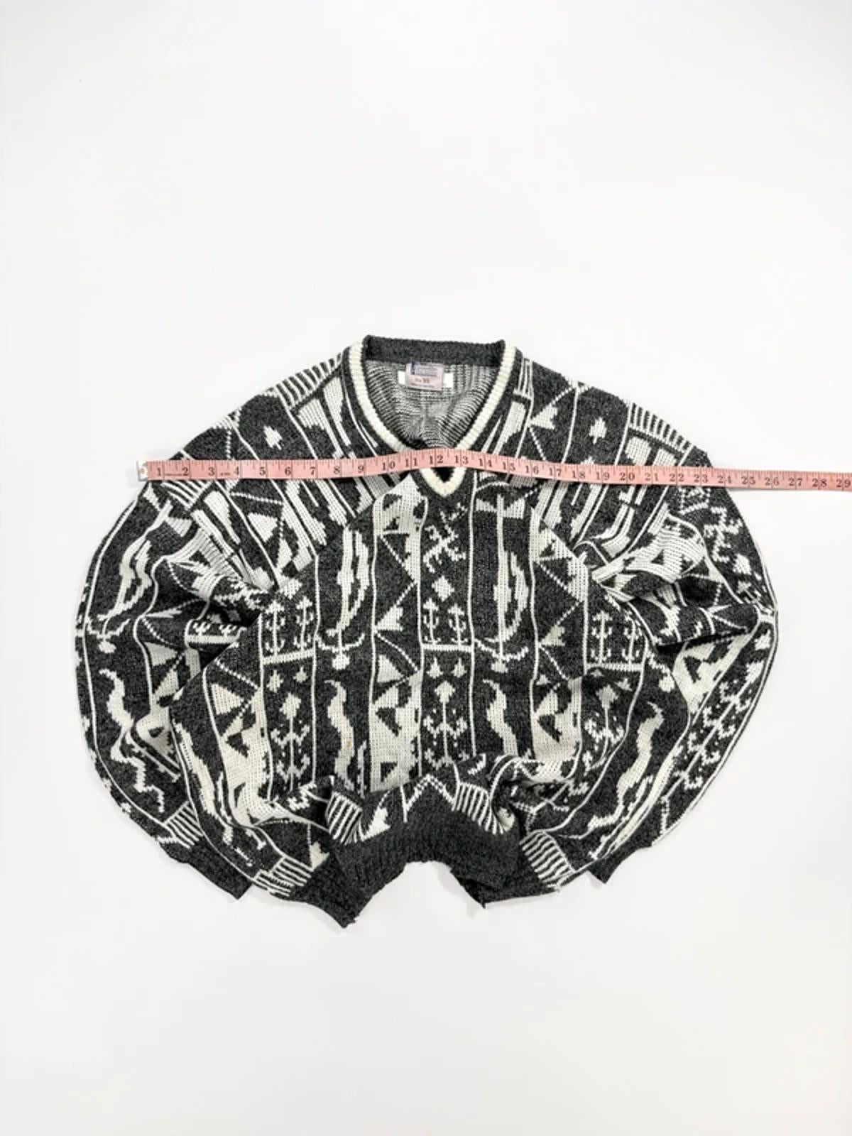 Vintage Knit Jumper Grey Abstract Pattern