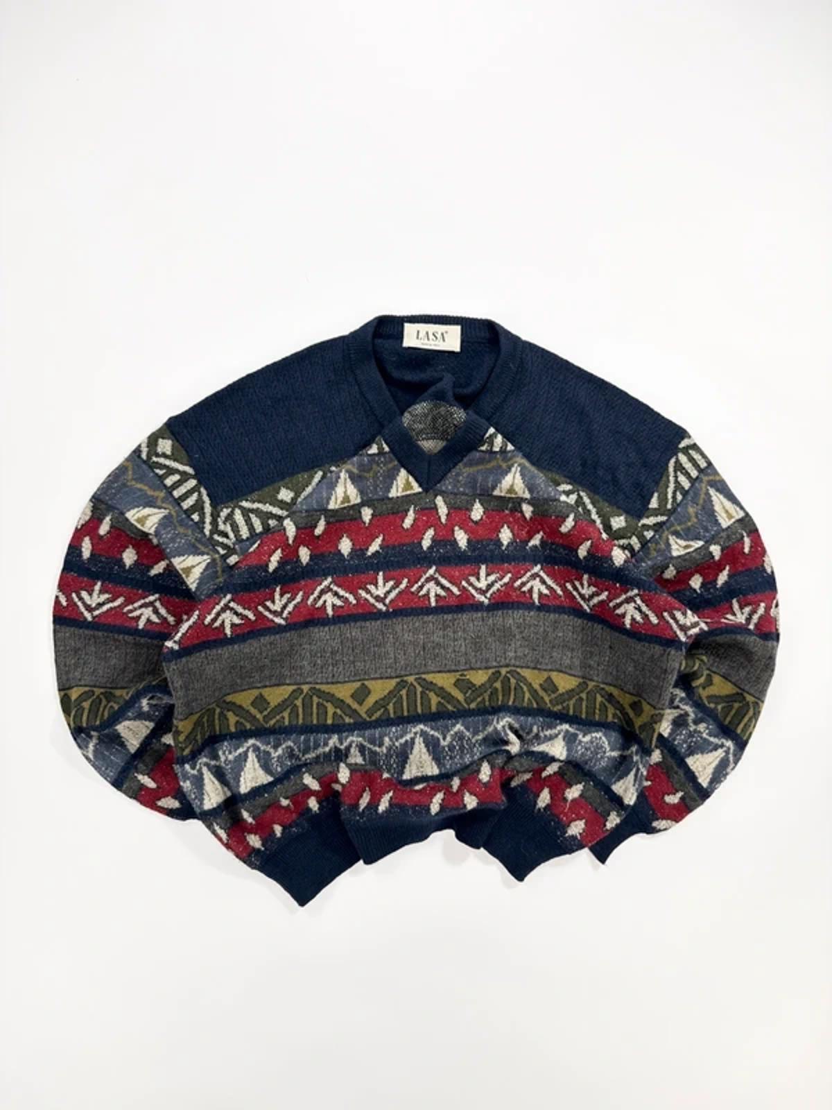 LASA Vintage Knit Jumper Navy Pattern