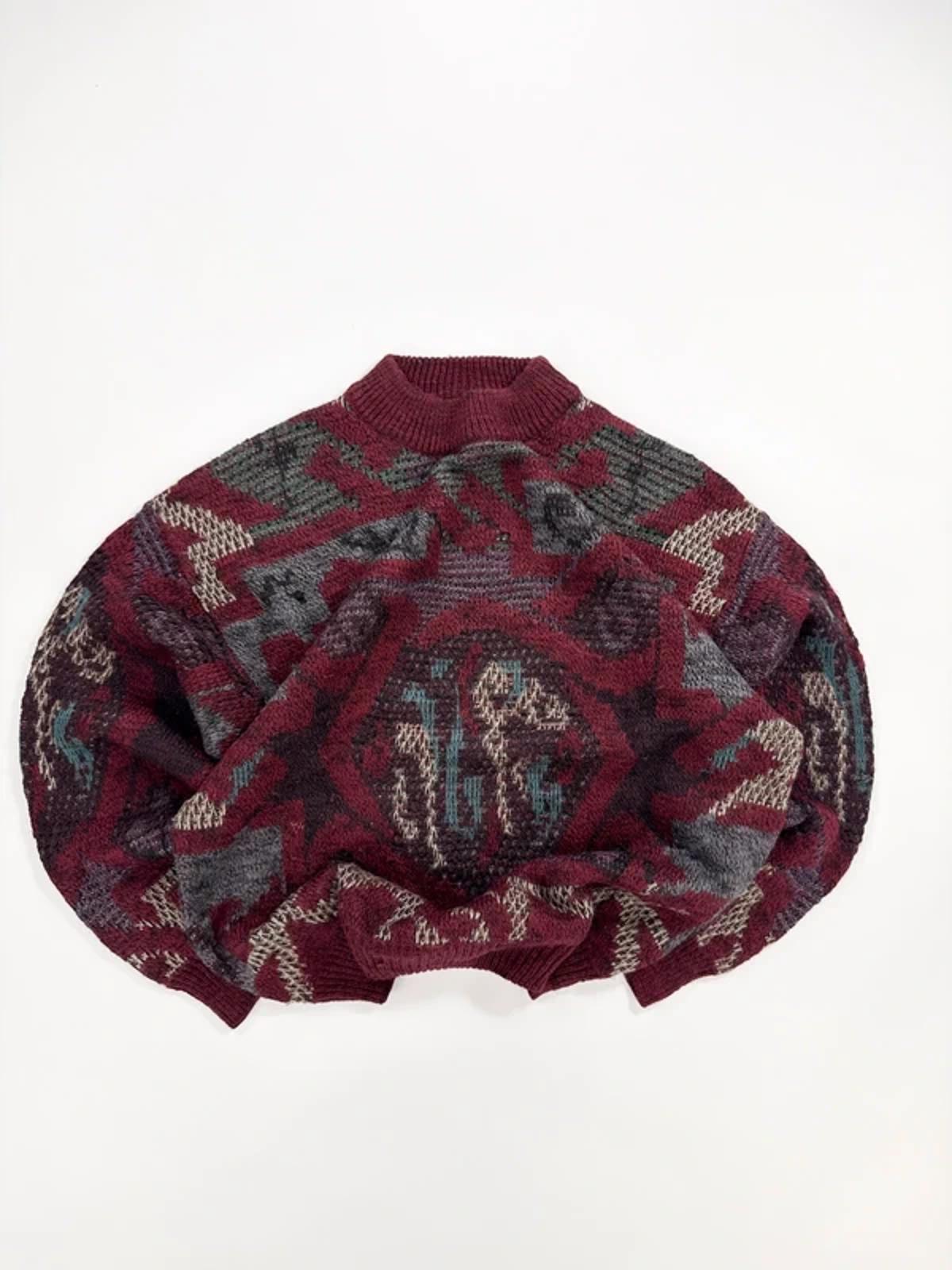 Fiume Vintage Knit Jumper Burgundy Pattern