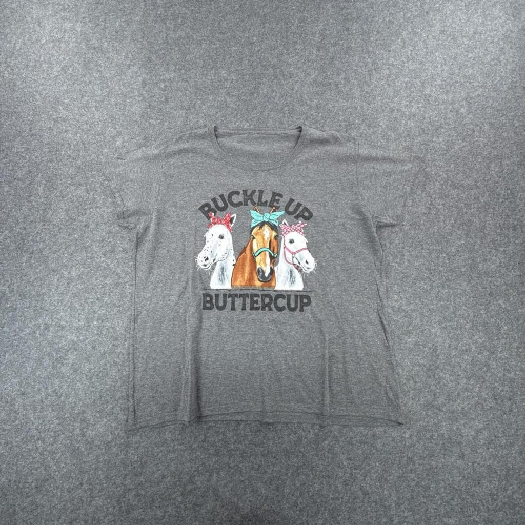 Grey cotton "Buckle Up Buttercup" graphic tee