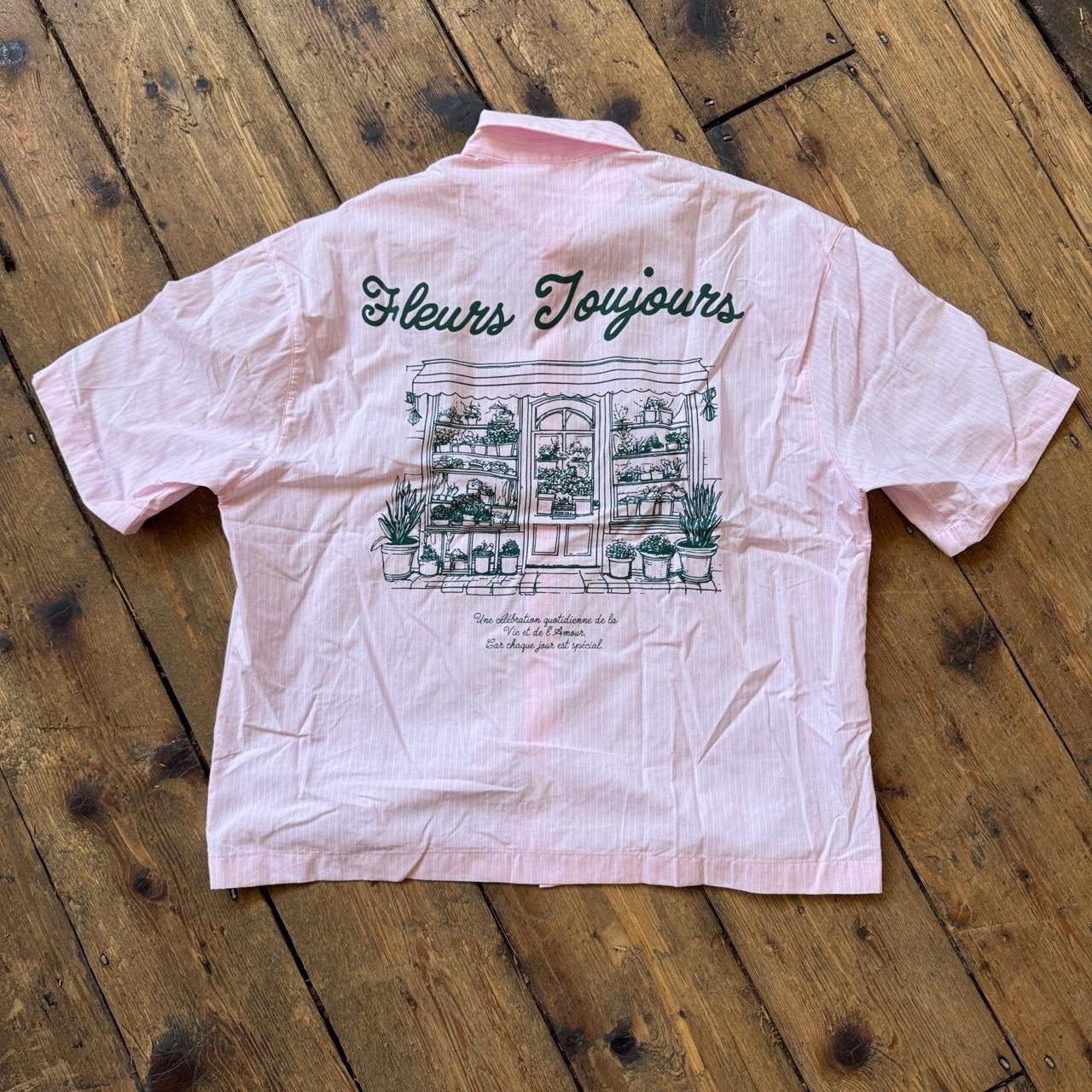 Zara Fleurs Joujours Button-up Shirt in Pink with Green Embroidery Size M