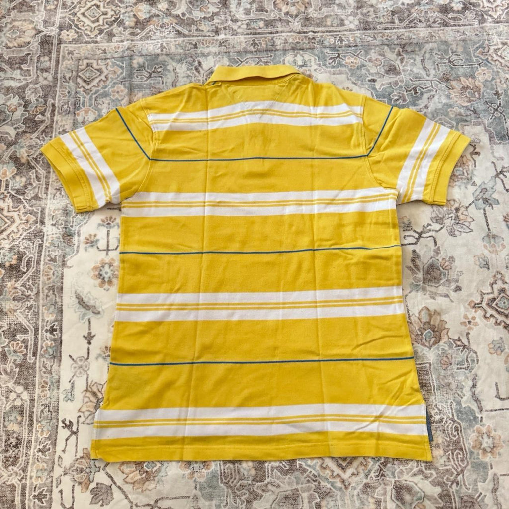 Tommy Hilfiger Yellow and White Striped Polo Shirt Size L