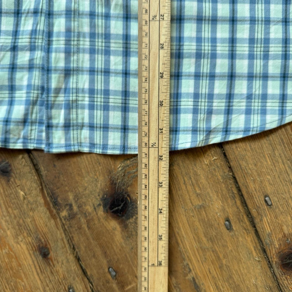 Wrangler Regular Fit Blue and Light Green Plaid Button-up Shirt Size XL