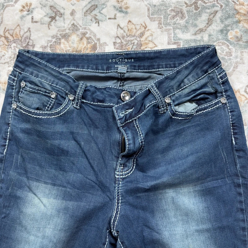 Boutique Bootcut Plus Y2K Jeans with Embroidery Pockets
