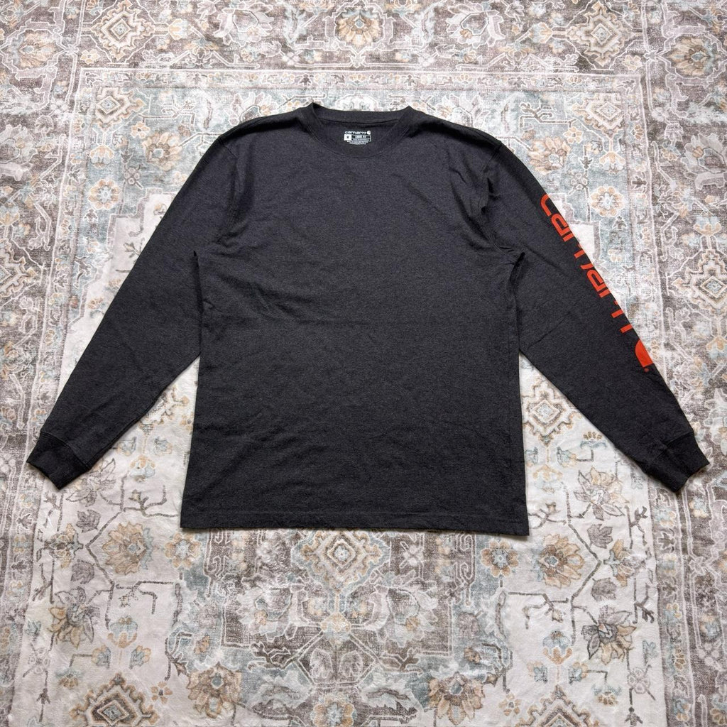 Carhartt Loose Fit Black Long-sleeved Shirt with Orange Logo Size M