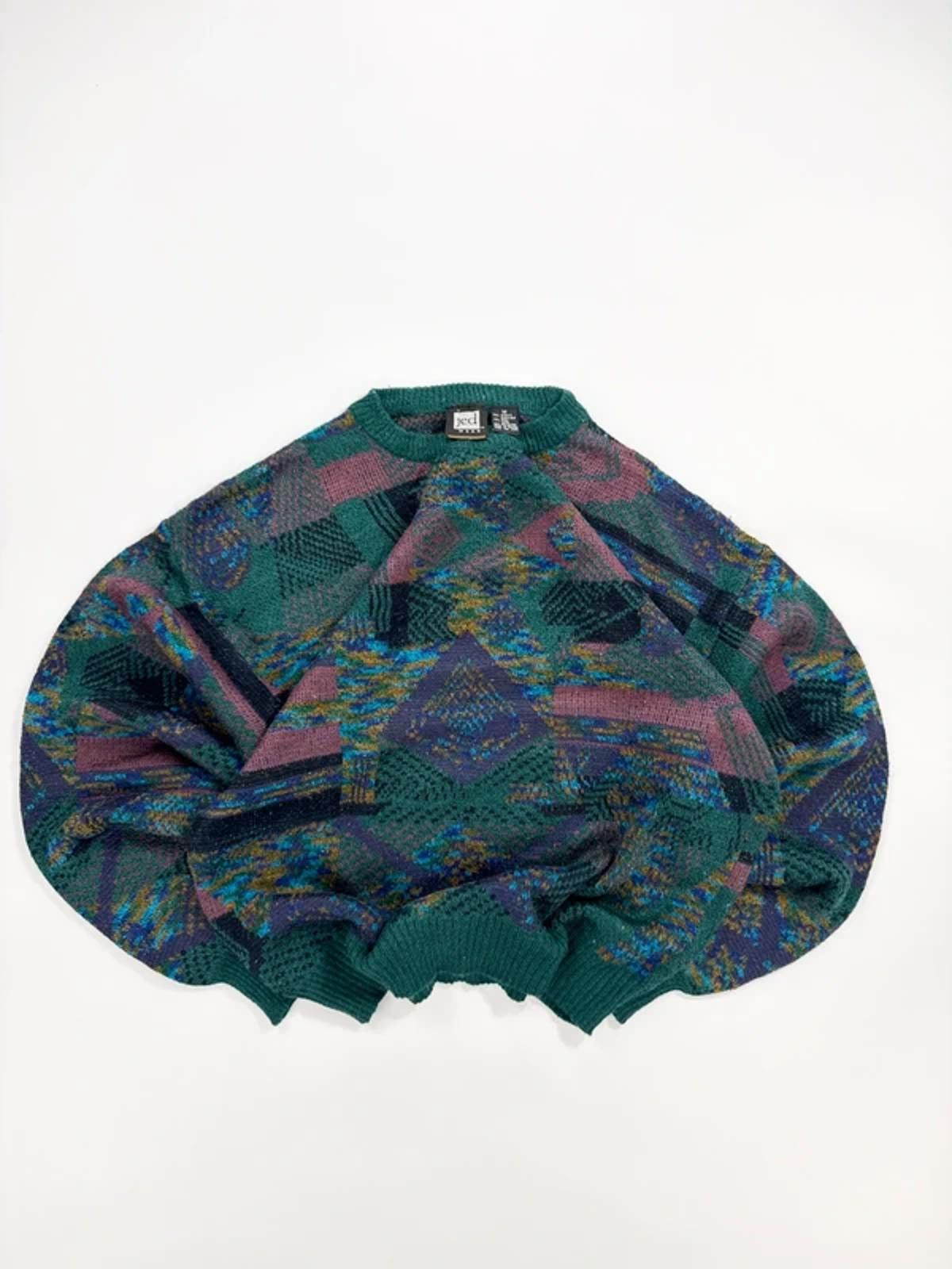 Jed Vintage Knit Jumper Green Abstract Pattern