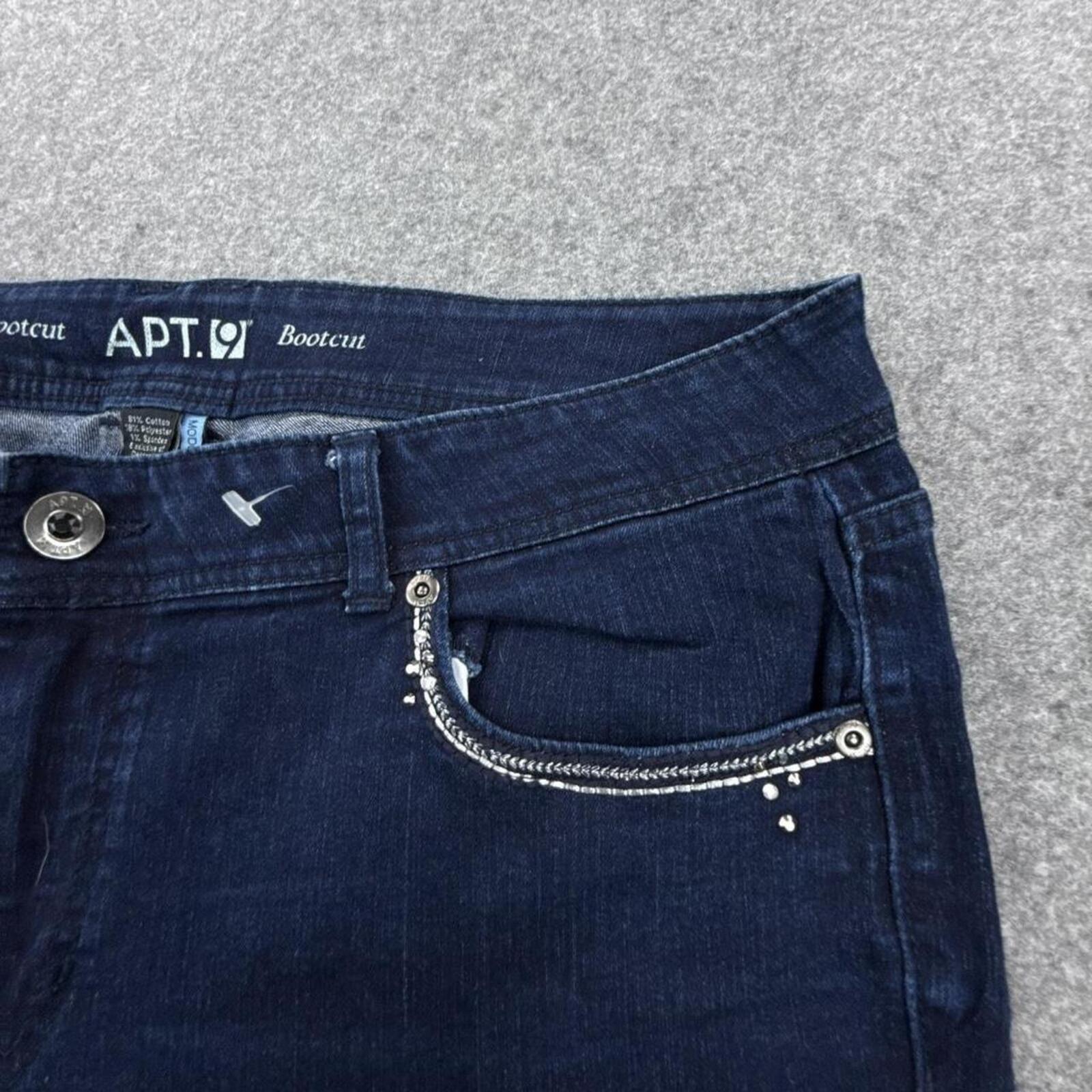 APT.9 dark wash Y2K low-waist bootcut jeans with silver embroidery details