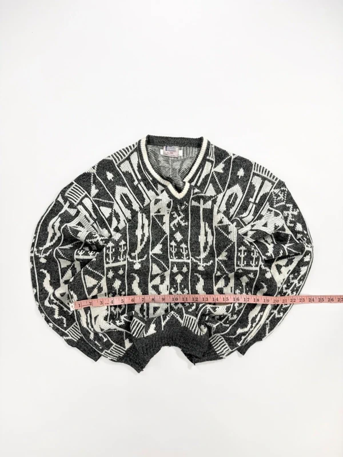 Vintage Knit Jumper Grey Abstract Pattern