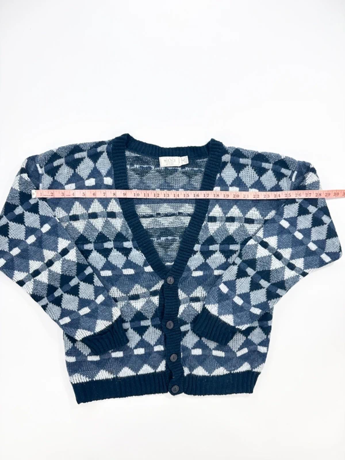 Vintage Pattern Cardigan Blue Grey Knit