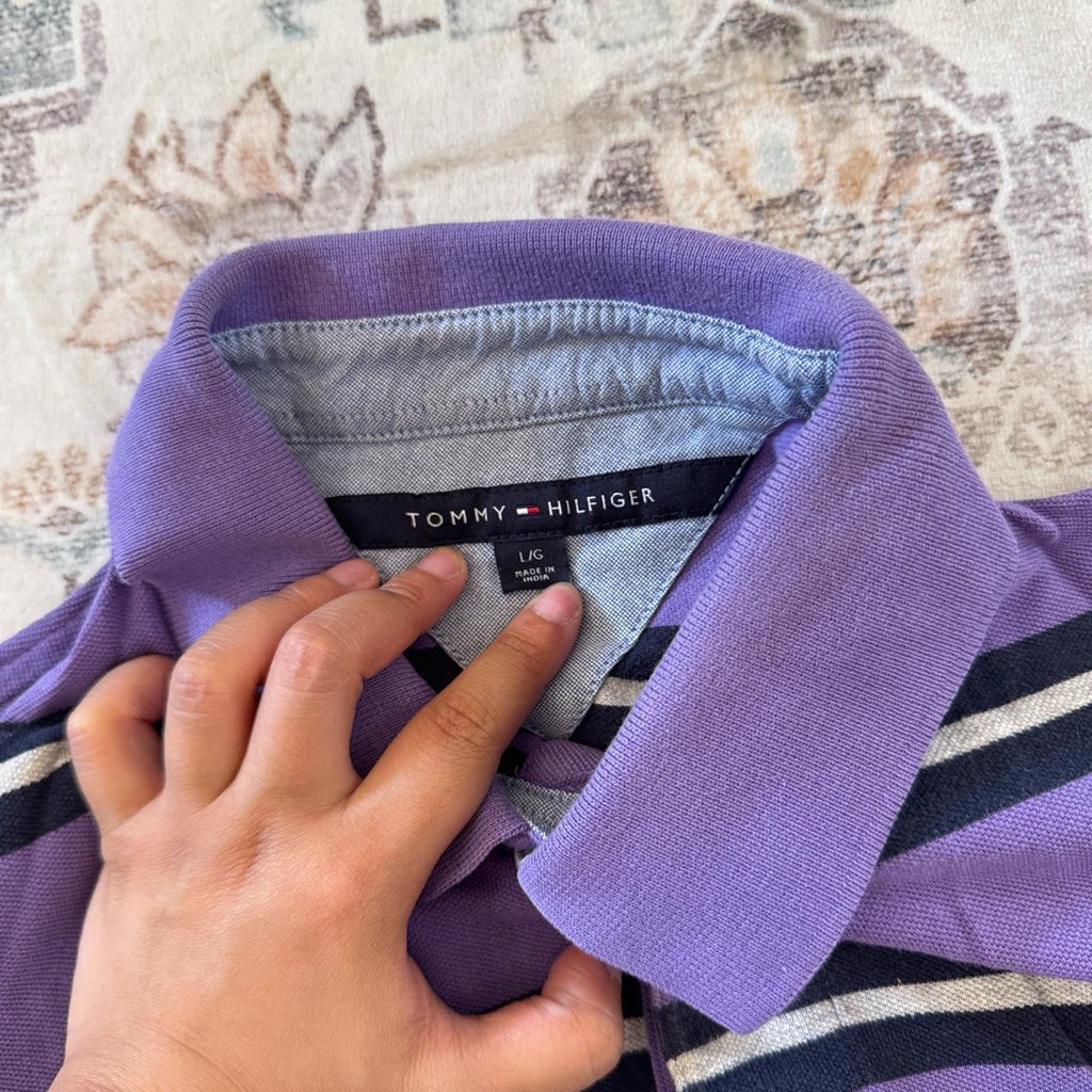 Tommy Hilfiger Purple Striped Polo Shirt Size L