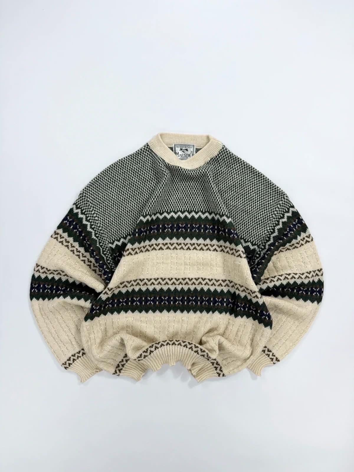 Vintage Maestro Knit Jumper Cream Green Pattern