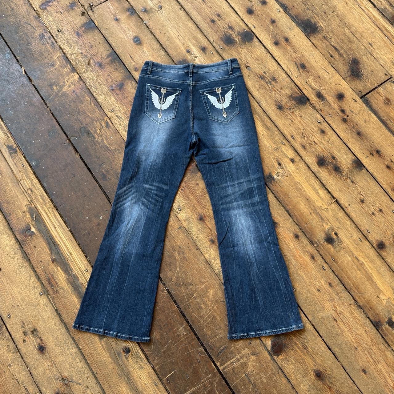 Women’s Y2K Medium Wash Bootcut Jeans with Back Pocket Embroidery Size XL