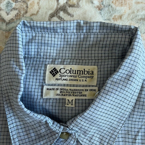Columbia Checkered Short-sleeved Button-up Shirt in Blue Size M (1755)