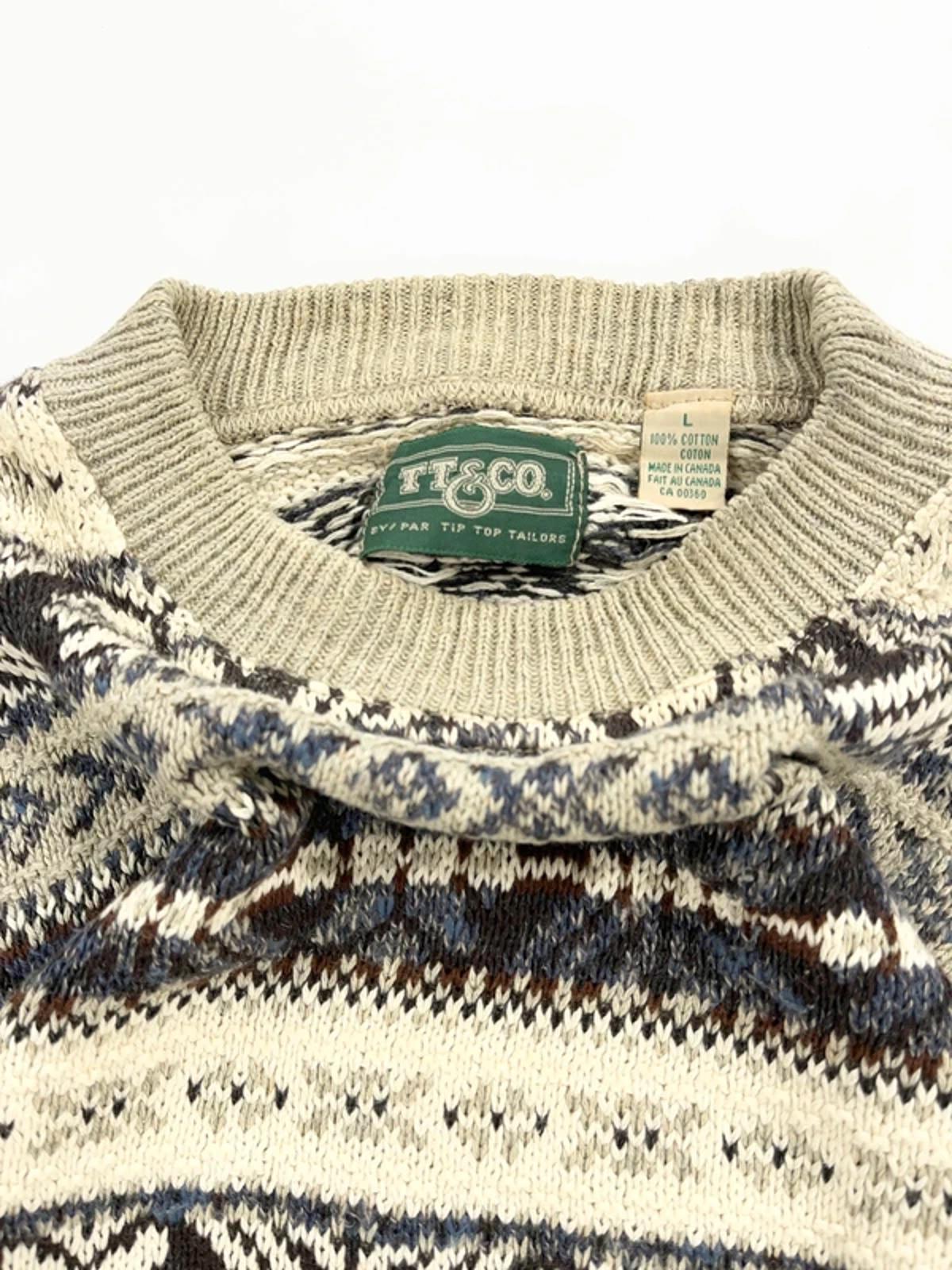 Vintage TT&Co Knit Jumper Cream Navy Fair Isle Pattern