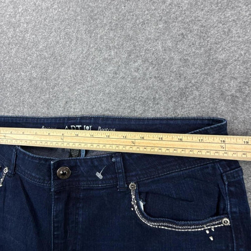APT.9 dark wash Y2K low-waist bootcut jeans with silver embroidery details