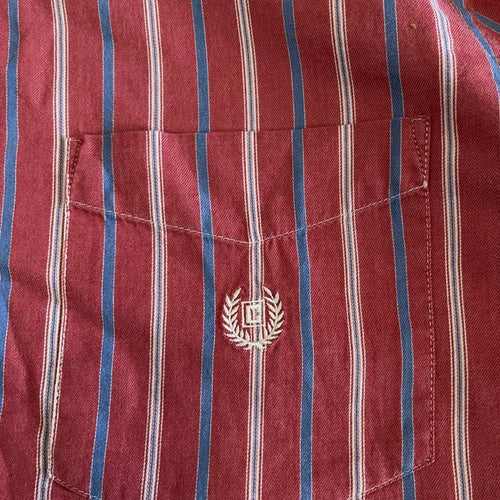 Chaps Striped Long-sleeved Button-up Shirt in Red Size XL (1757)