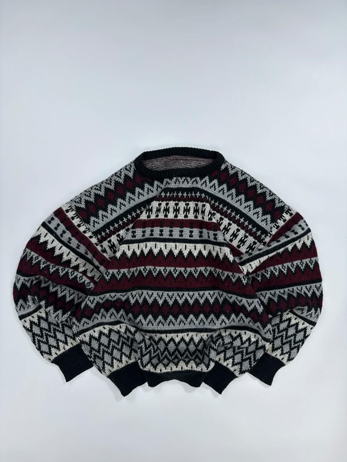 Vintage Knit Jumper Black Cream Burgundy Fair Isle Pattern