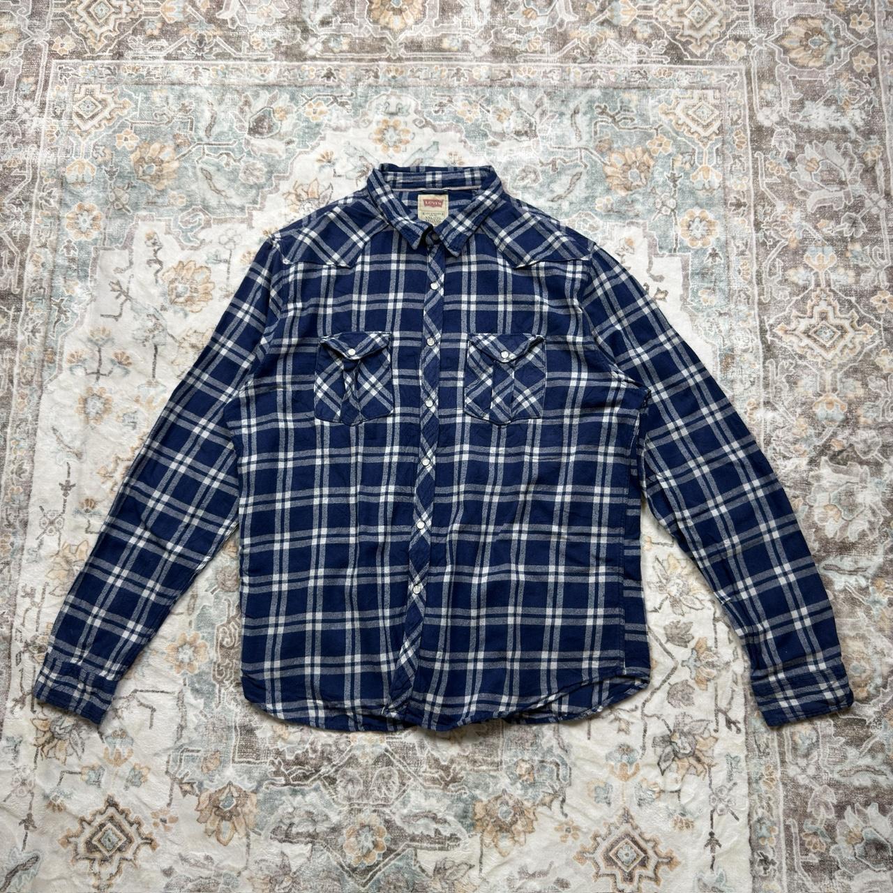 Levi’s Blue and White Checkered Button-up Long-sleeved Shirt Size XXL