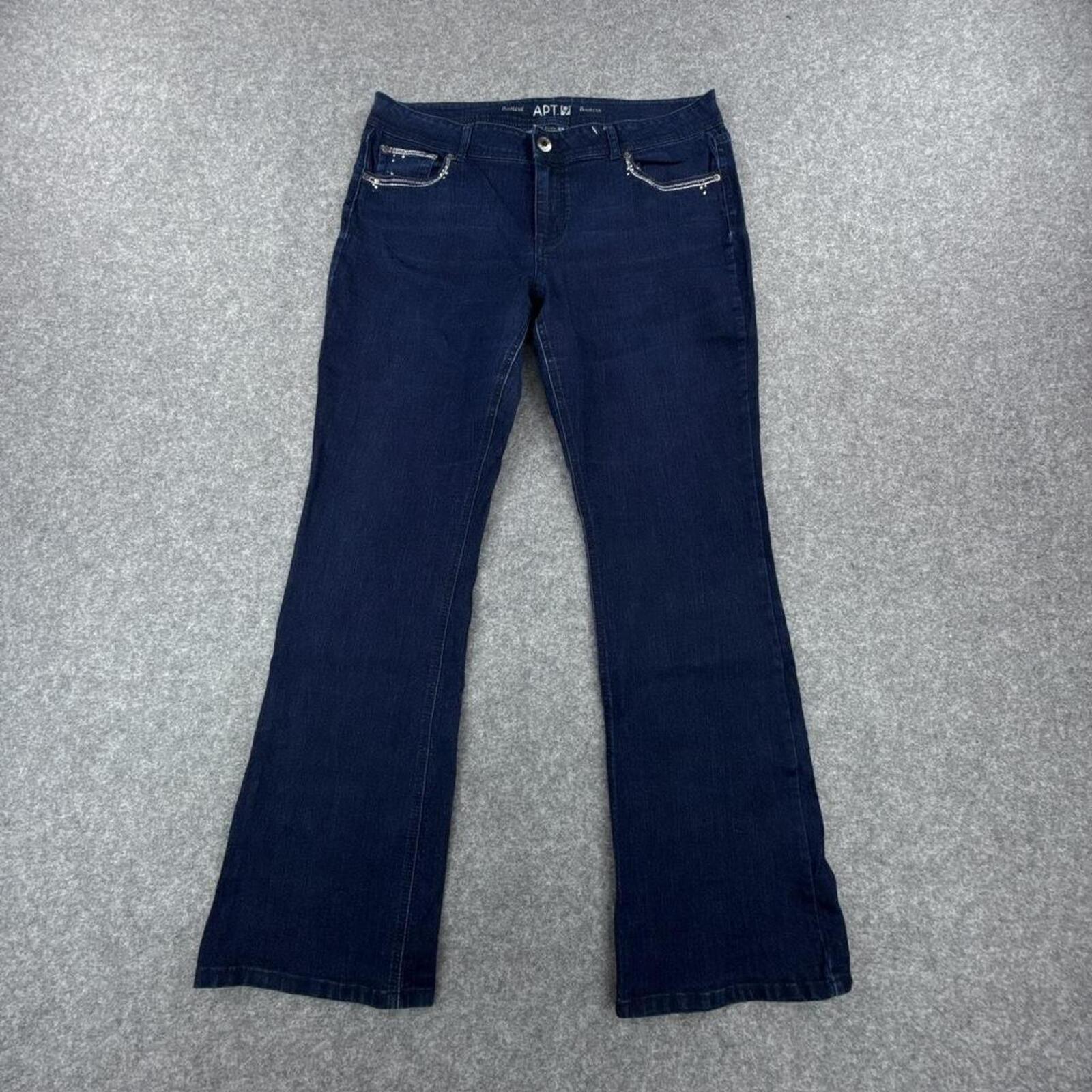 APT.9 dark wash Y2K low-waist bootcut jeans with silver embroidery details