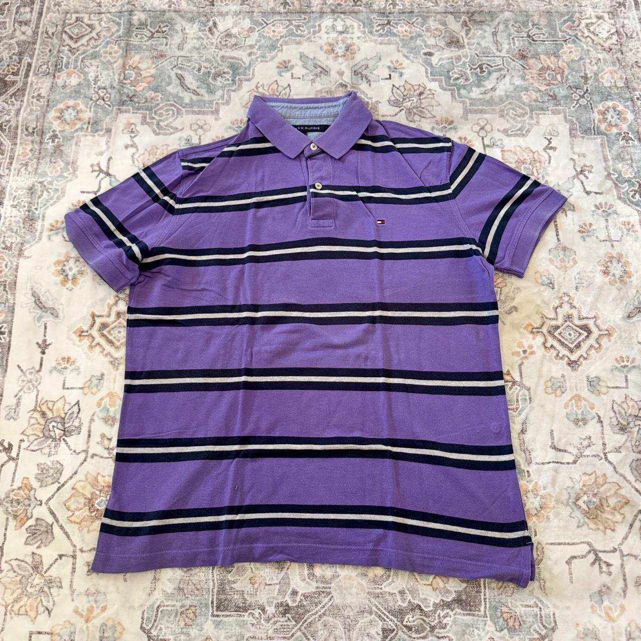 Tommy Hilfiger Purple Striped Polo Shirt Size L