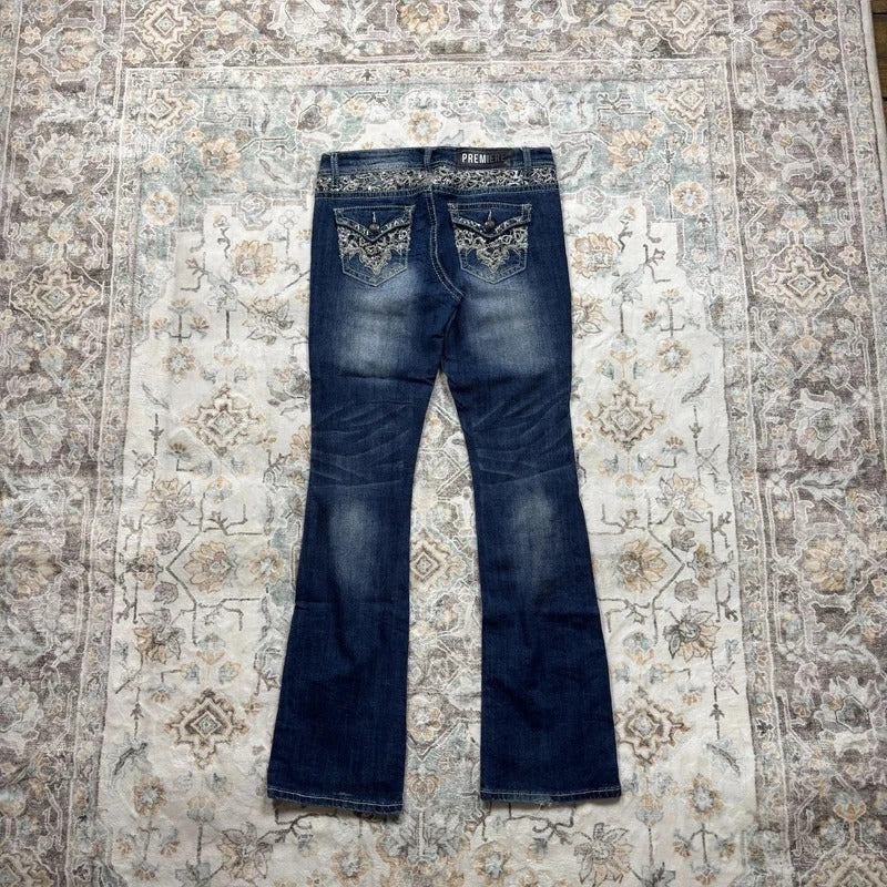 Premier Y2K Flared Jeans with Embroidery Design Size 7/8