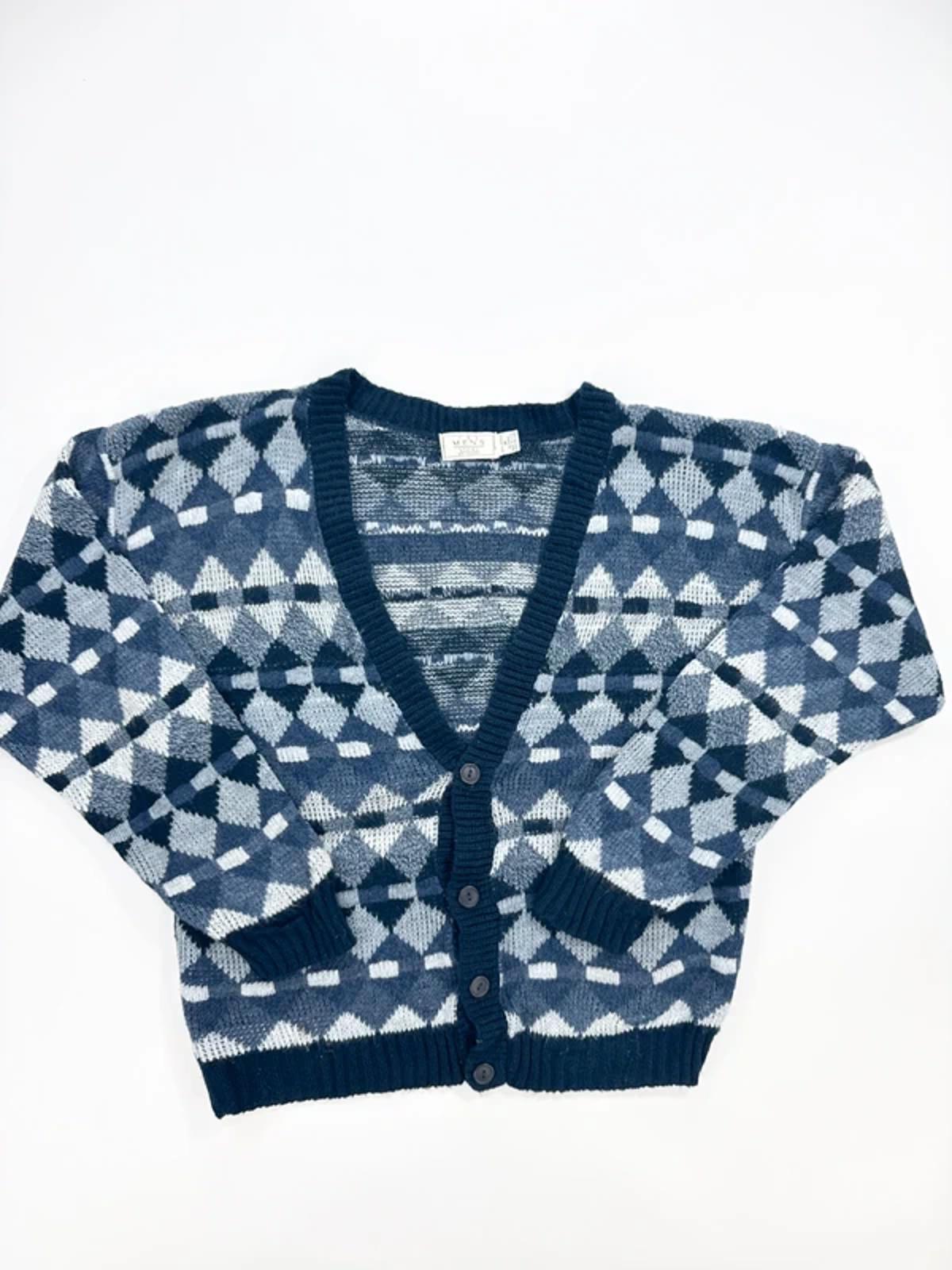Vintage Pattern Cardigan Blue Grey Knit