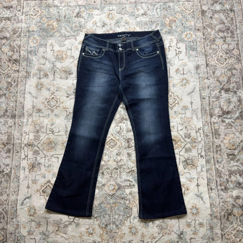 Vanity Y2K Dark Wash Flared Jeans W32 L33