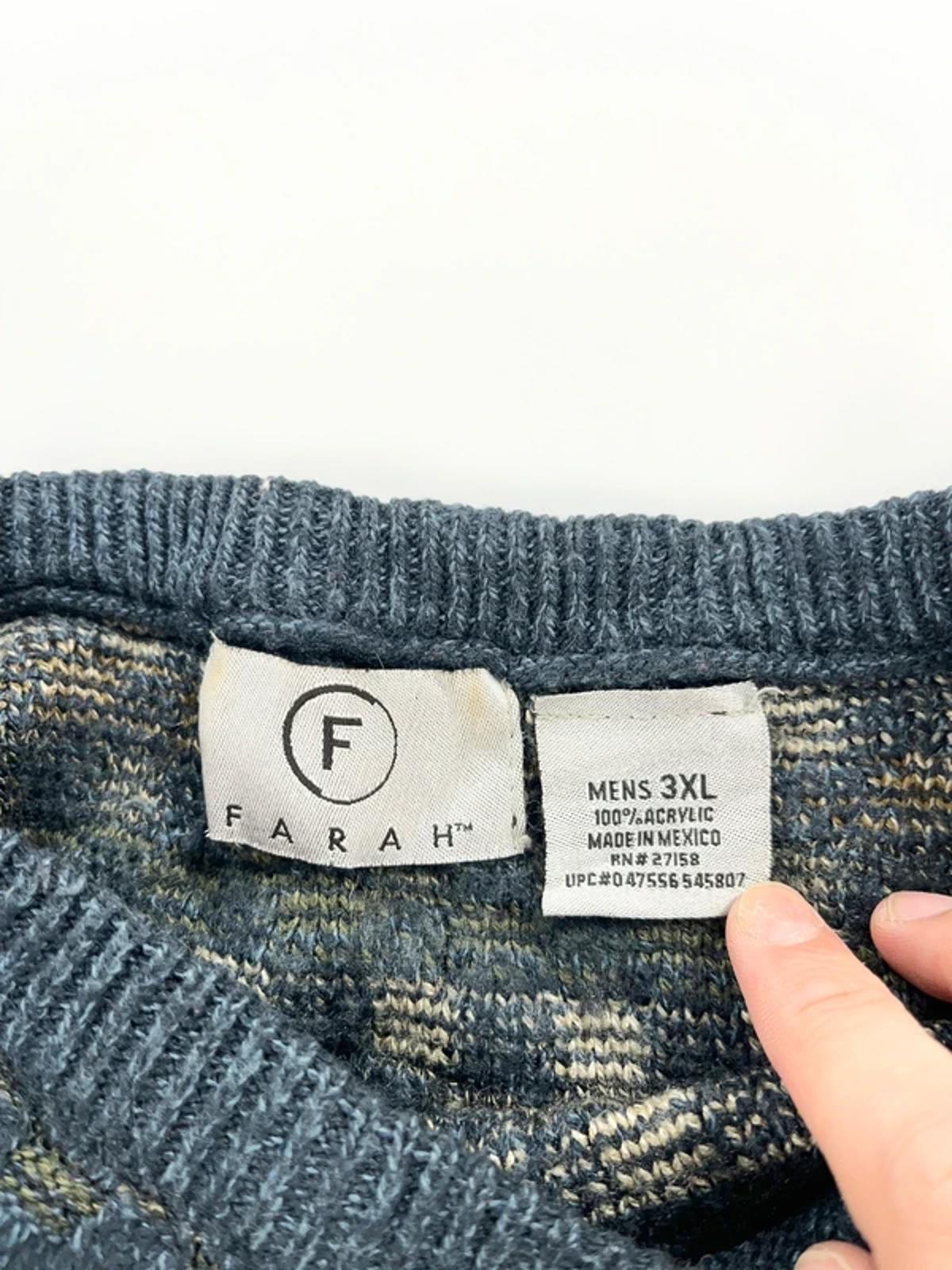 Farah Vintage Knit Sweater Blue Grey Pattern 3XL