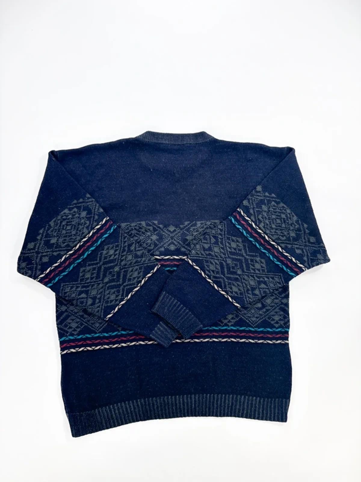 Vintage Pattern Knit Sweater Navy Fair Isle Style