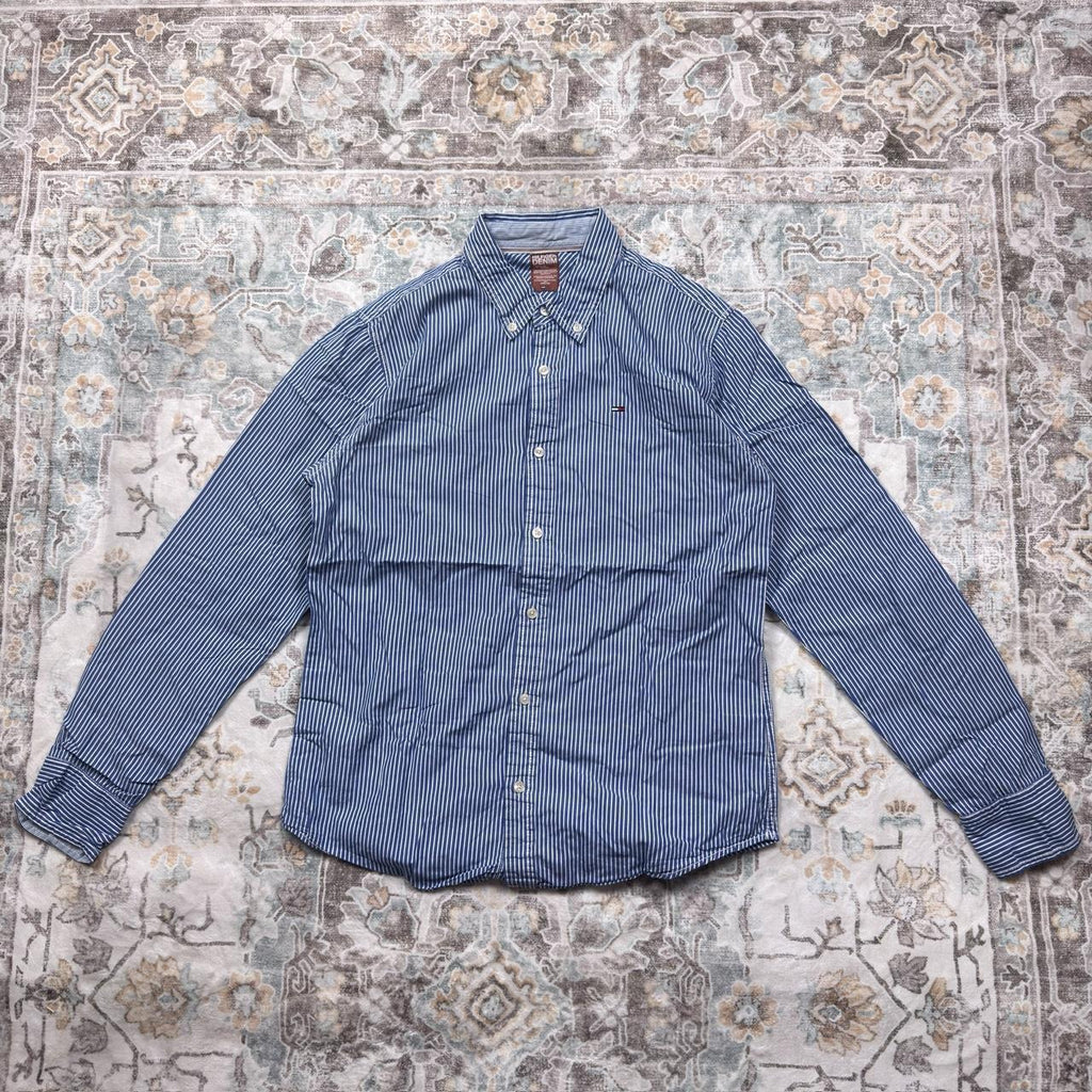 Tommy Hilfiger Blue Striped Long-sleeved Button-up Shirt Size M