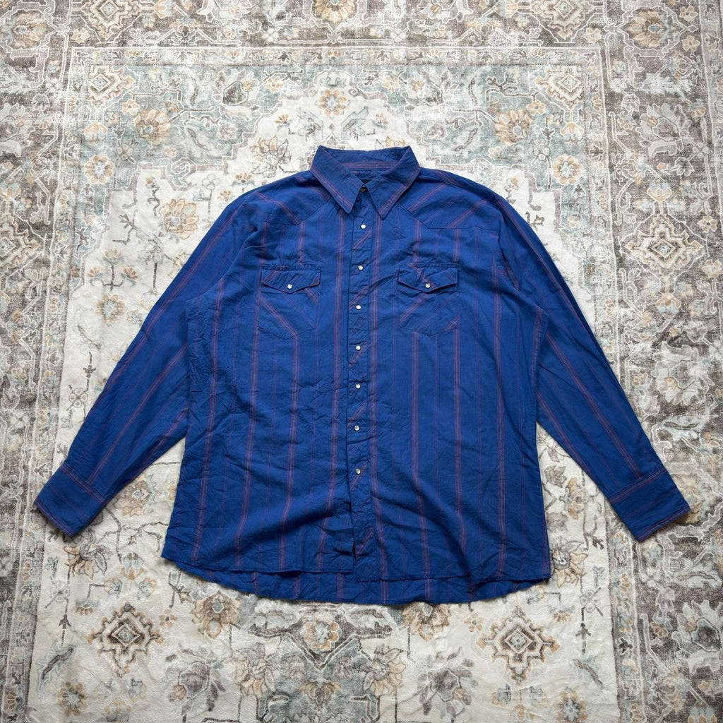 Wrangler Blue Striped Button-up Long-sleeved Shirt Size 2XL