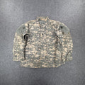 Khaki and green camouflage button-up shirt with multiple pockets #camouflage