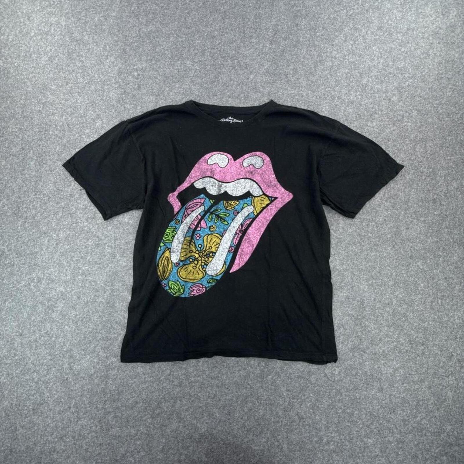 Black Rolling Stones T-shirt with multi-coloured design