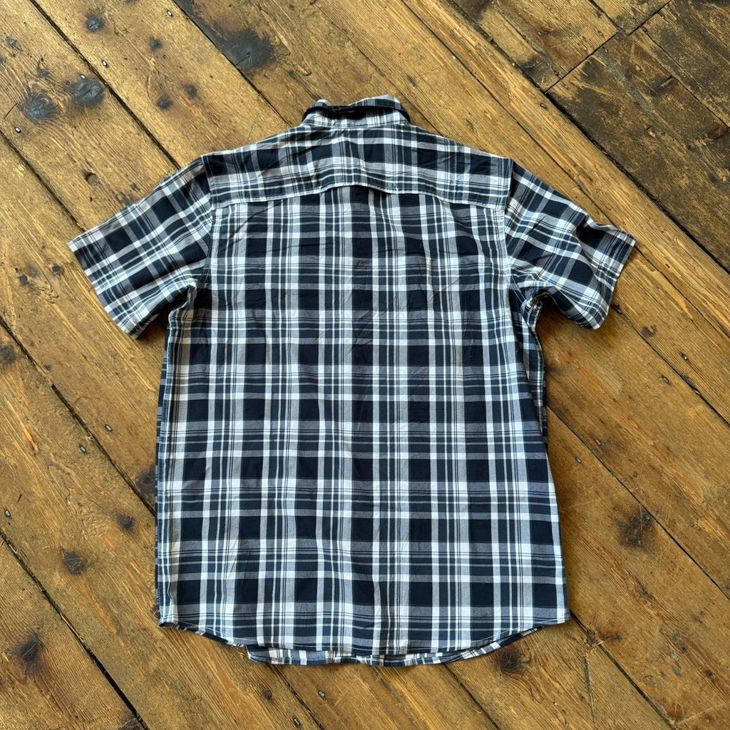 Wrangler Regular Fit Navy and White Plaid Button-up Shirt Size L