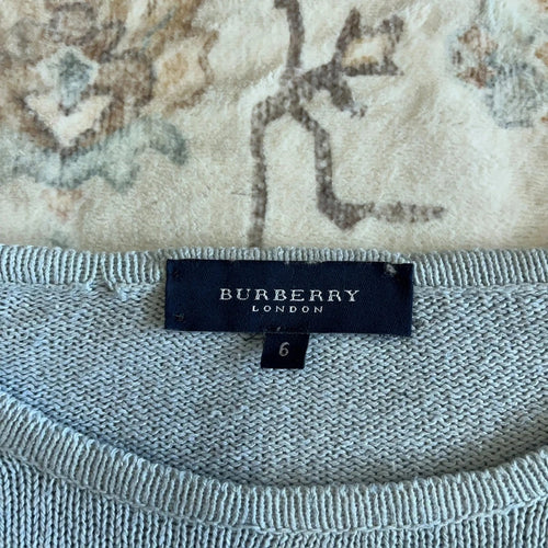 Burberry Crew Neck Knit Jumper in Light Blue Size 6 (1747)