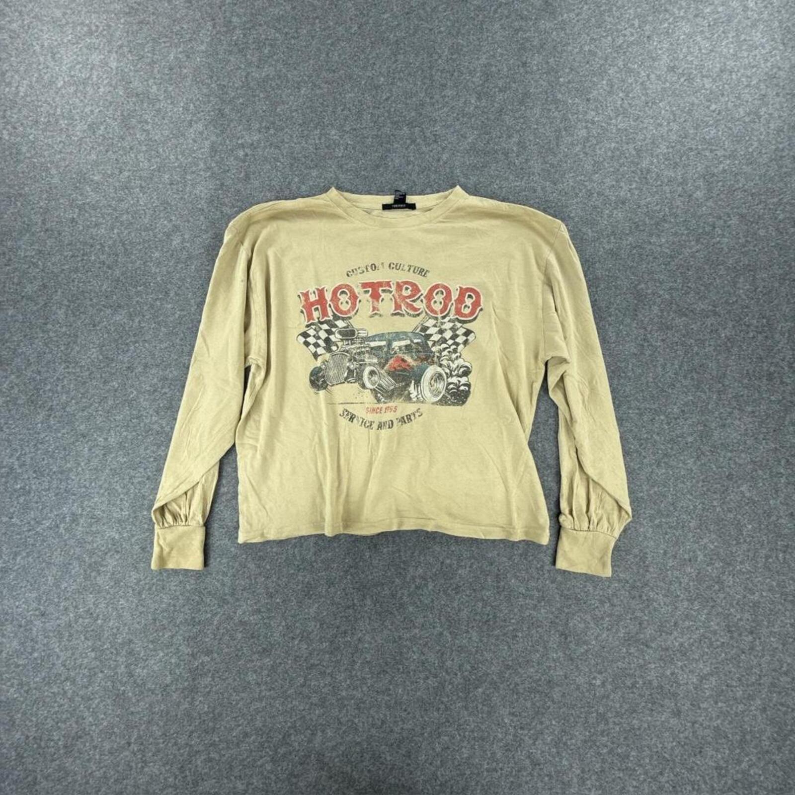 Cream long sleeve graphic tee with Hotrod design