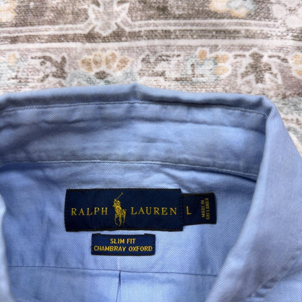 Ralph Lauren Slim Fit Chambray Oxford Long-sleeve Button-up Shirt in Blue Size L