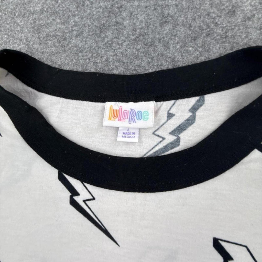 Lularoe white and black lightning bolt t-shirt