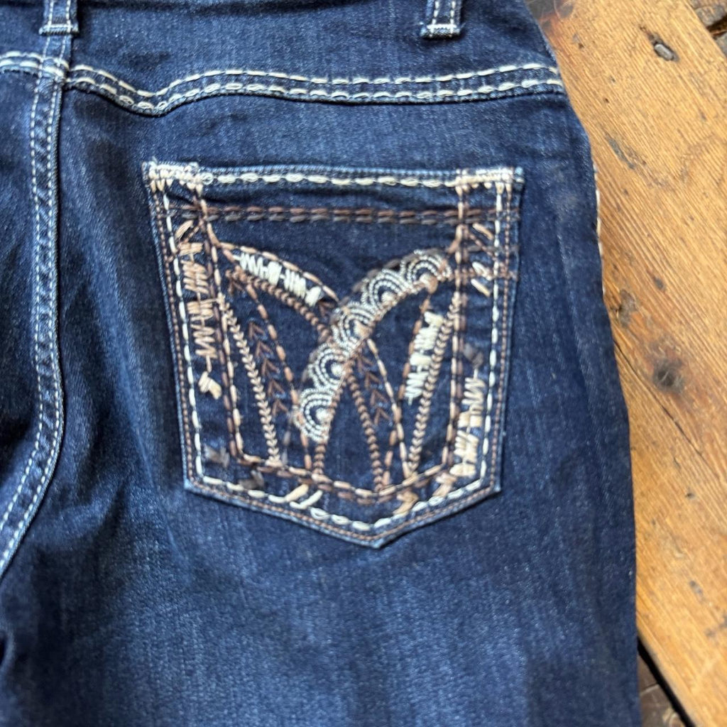 Shiloh Dark Wash Y2K Bootcut Jeans with Embroidered Back Pockets W27