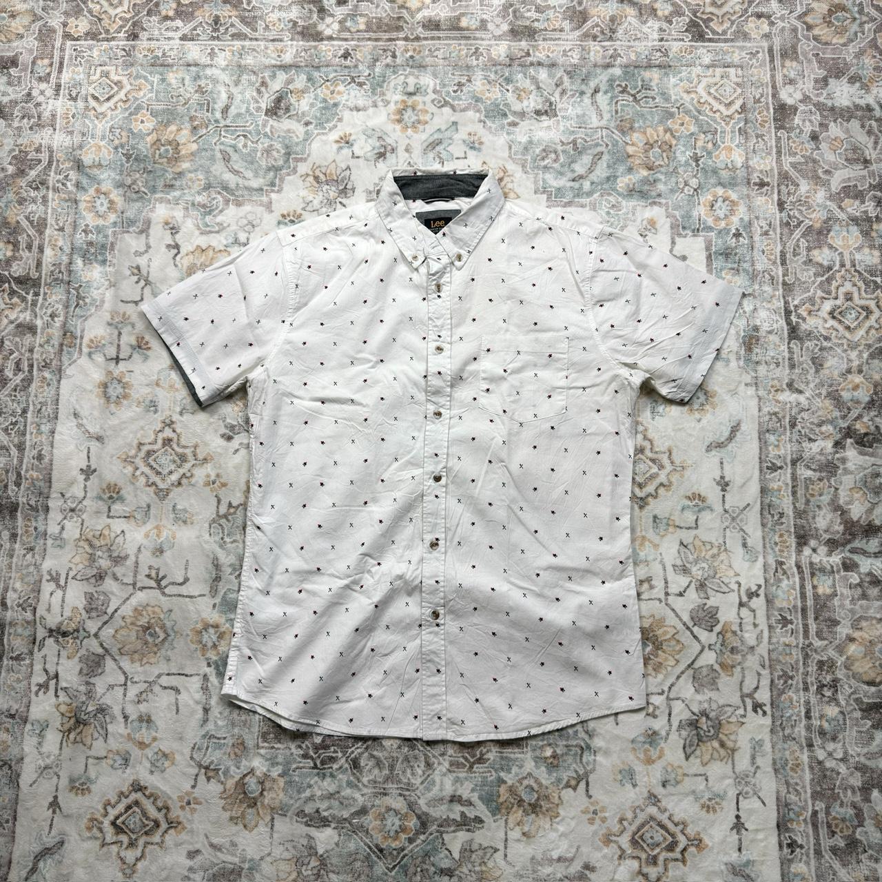 Lee White Button-up Short-sleeved Shirt with Culinary Designs Size L