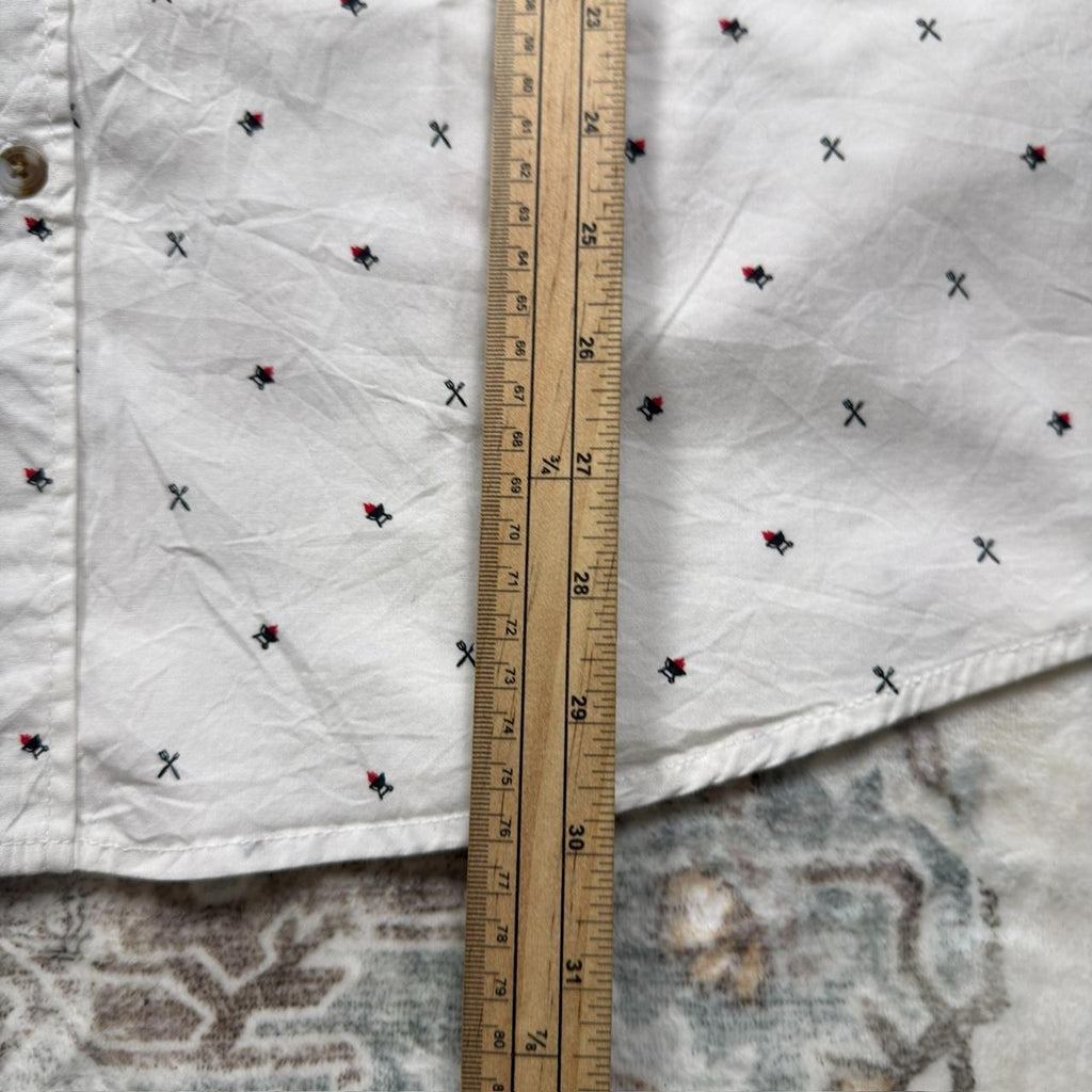 Lee White Button-up Short-sleeved Shirt with Culinary Designs Size L