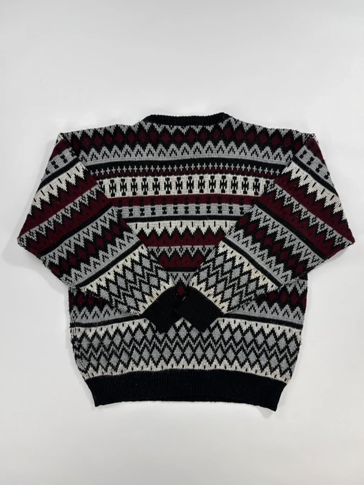Vintage Knit Jumper Black Cream Burgundy Fair Isle Pattern